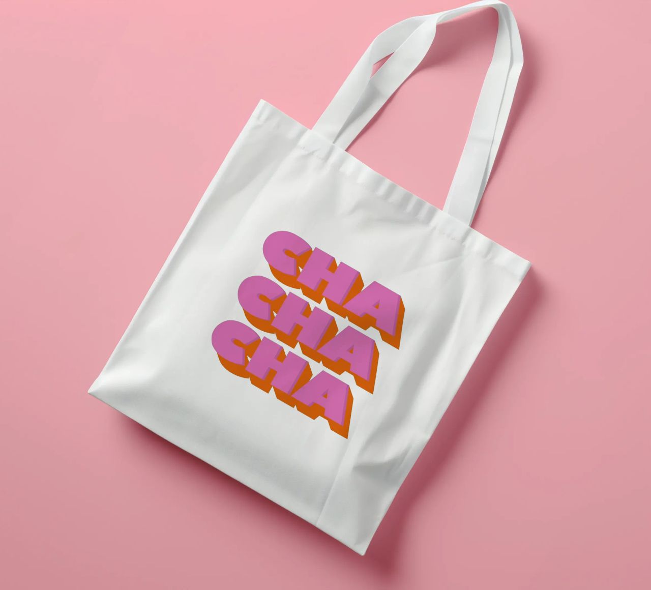 Retro "Cha Cha Cha" Typography Art Print In Pink And Orange borsa in juta da showmemars