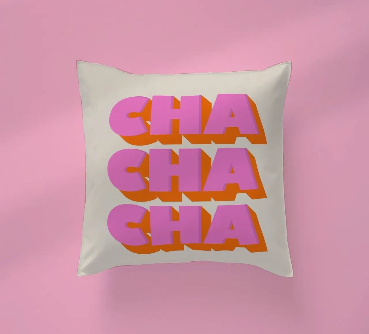 Retro "Cha Cha Cha" Typography Art Print In Pink And Orange cuscino da showmemars