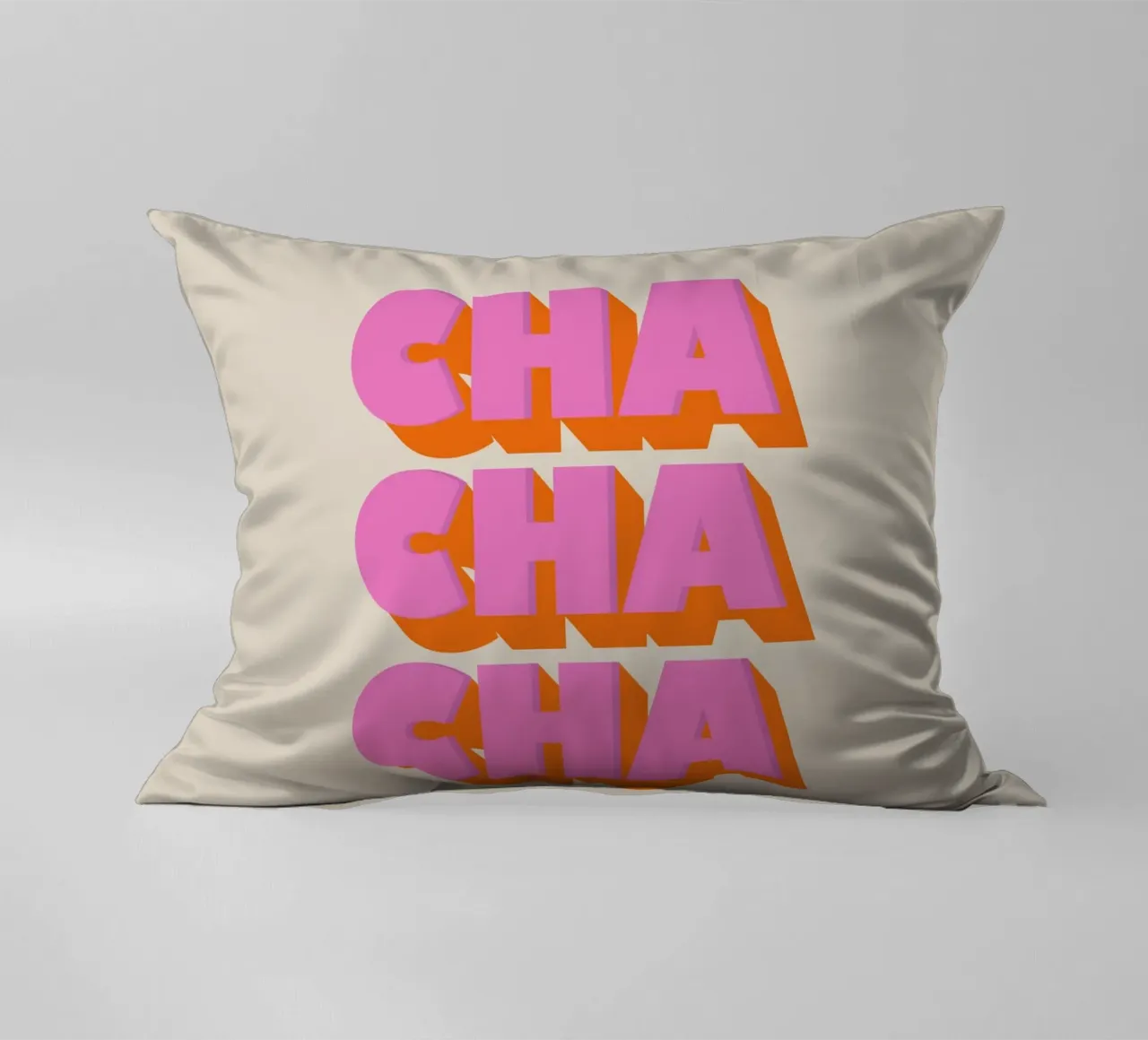 Retro "Cha Cha Cha" Typography Art Print In Pink And Orange cuscino da showmemars