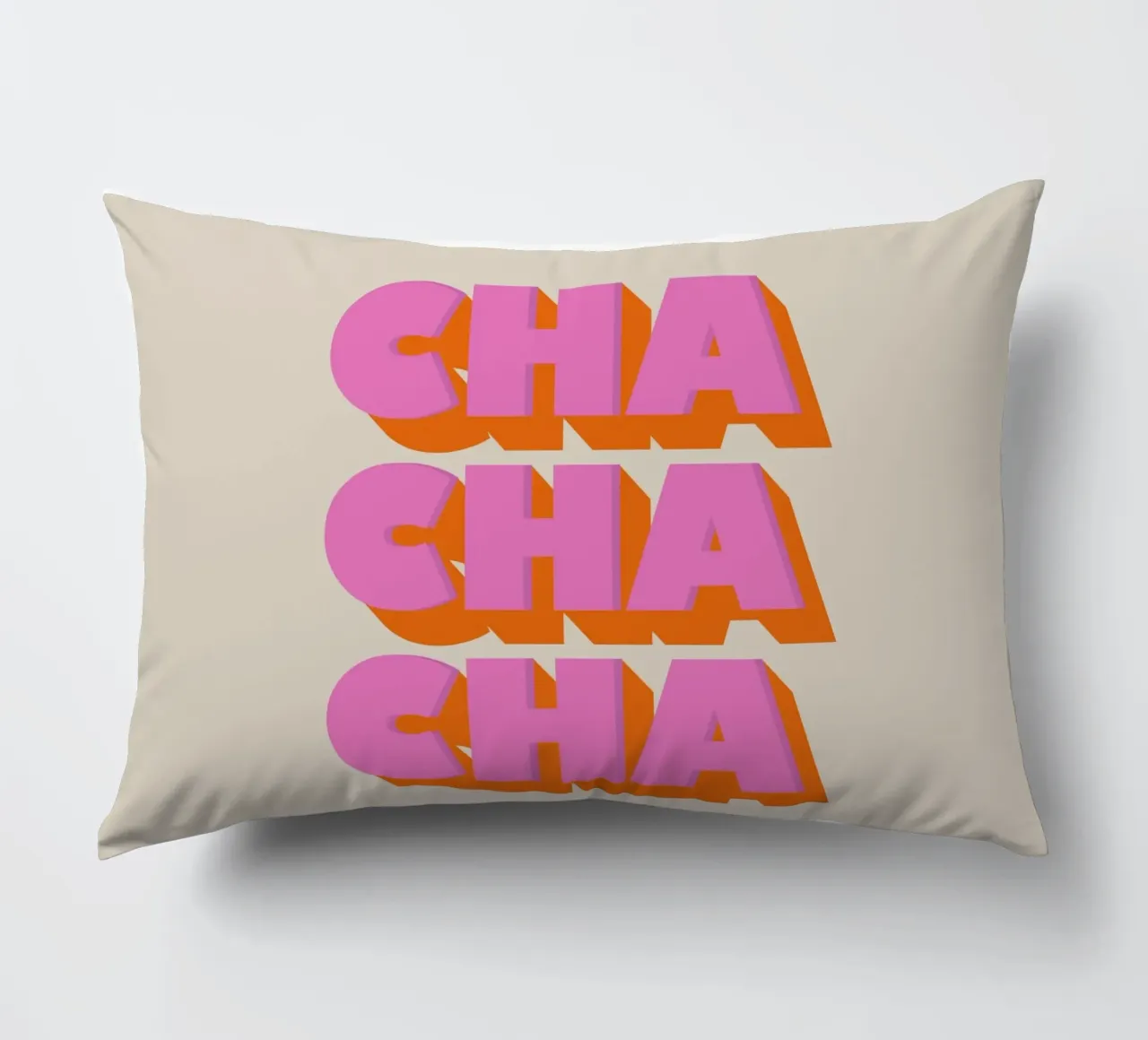 Retro "Cha Cha Cha" Typography Art Print In Pink And Orange cuscino da showmemars