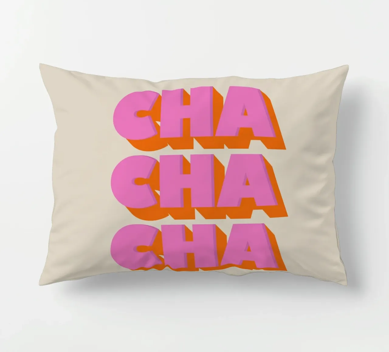Retro "Cha Cha Cha" Typography Art Print In Pink And Orange Kissen von showmemars
