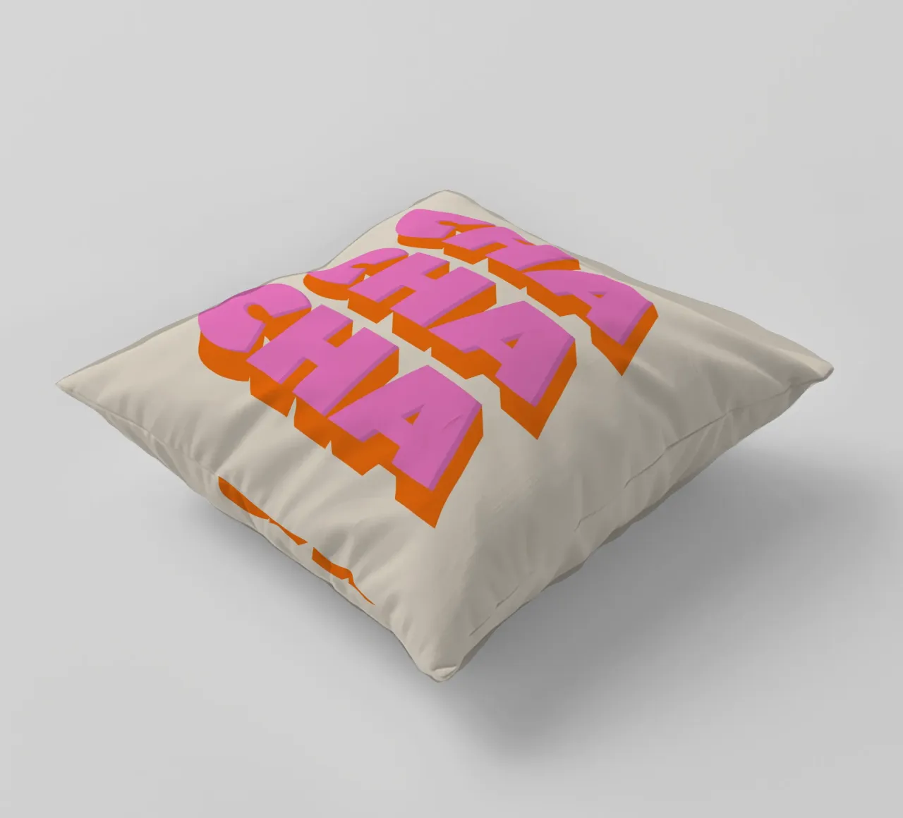 Retro "Cha Cha Cha" Typography Art Print In Pink And Orange cuscino da showmemars