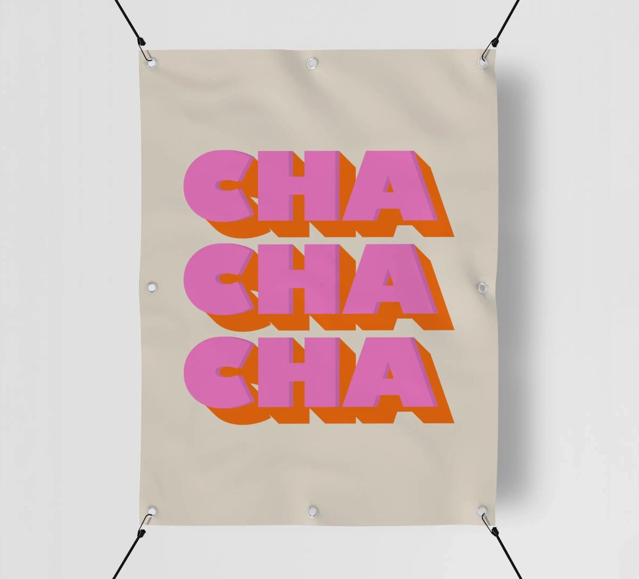 Retro "Cha Cha Cha" Typography Art Print In Pink And Orange telo in pvc da showmemars