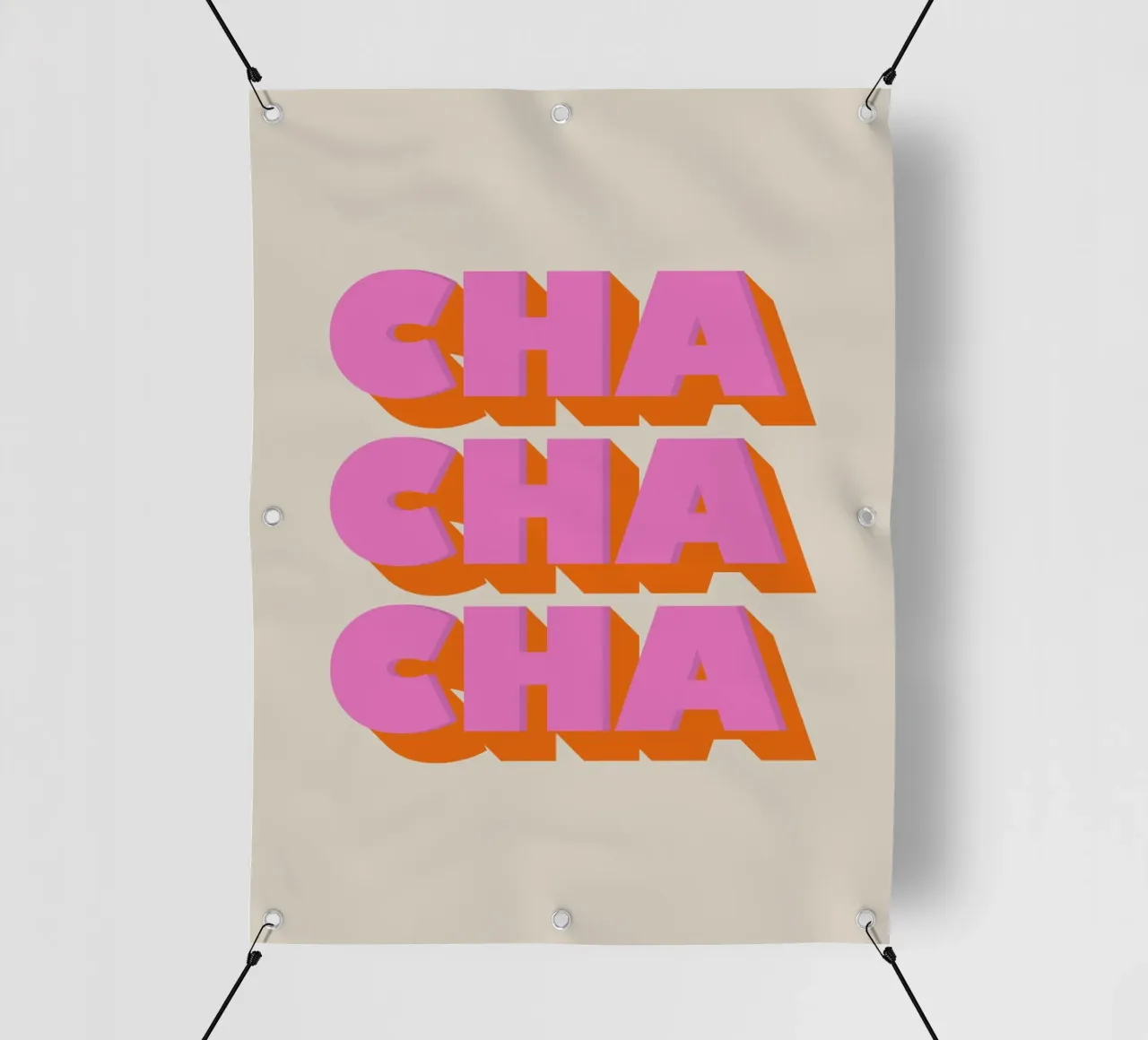 Retro "Cha Cha Cha" Typography Art Print In Pink And Orange telo in pvc da showmemars
