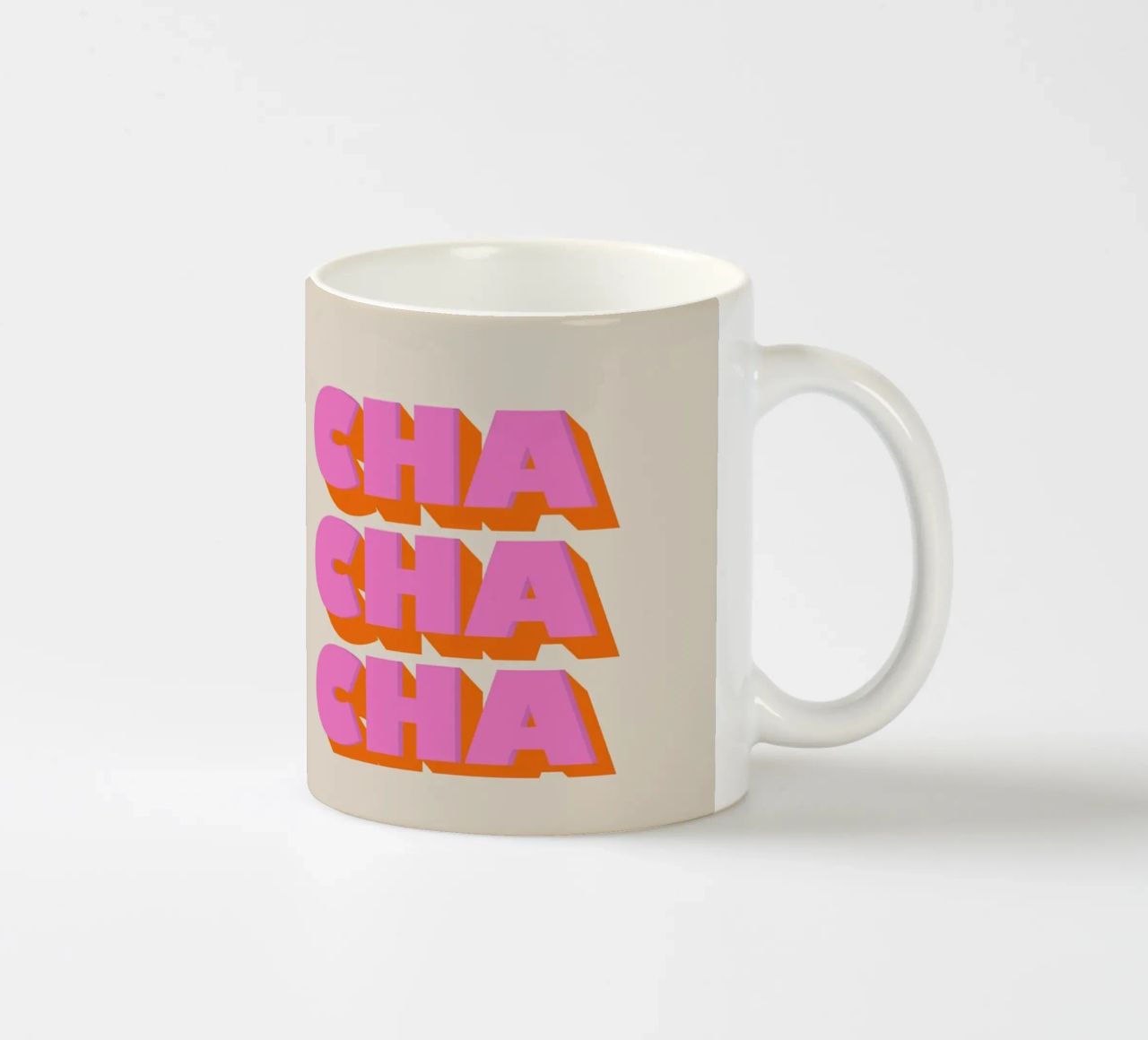 Retro "Cha Cha Cha" Typography Art Print In Pink And Orange tazza in ceramica da showmemars