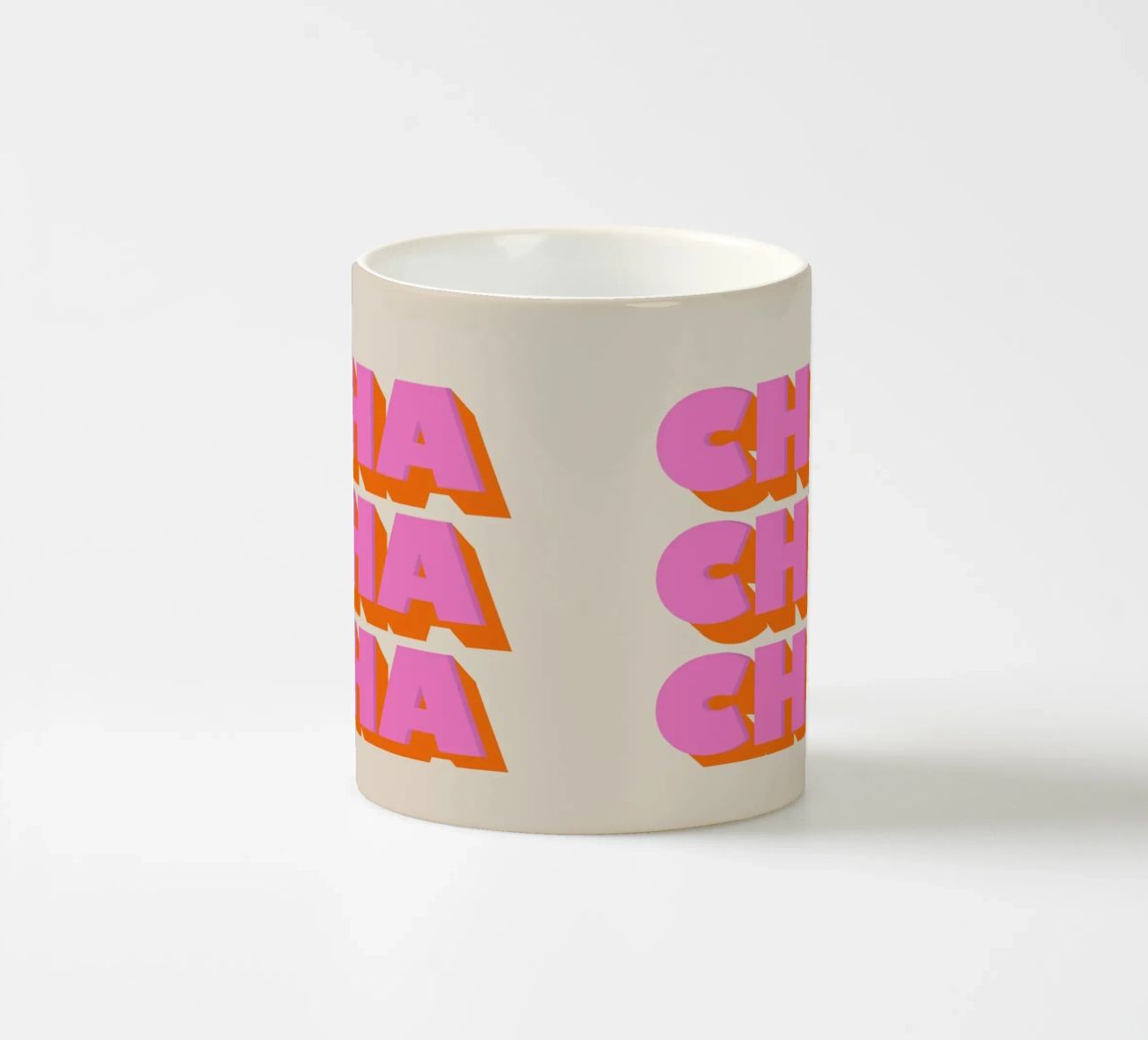 Retro "Cha Cha Cha" Typography Art Print In Pink And Orange tazza in ceramica da showmemars