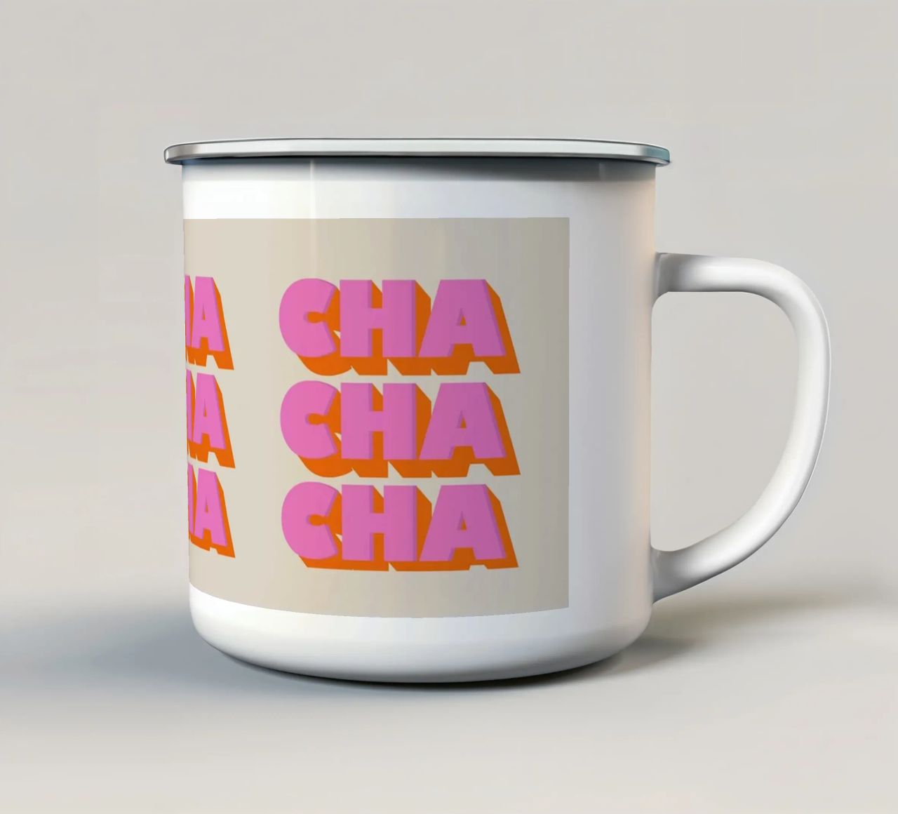 Retro "Cha Cha Cha" Typography Art Print In Pink And Orange tazza in smalto da showmemars