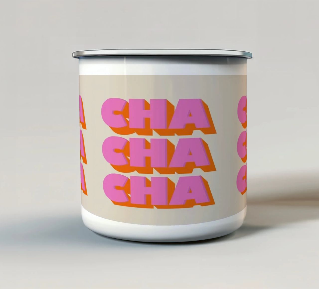 Retro "Cha Cha Cha" Typography Art Print In Pink And Orange tazza in smalto da showmemars