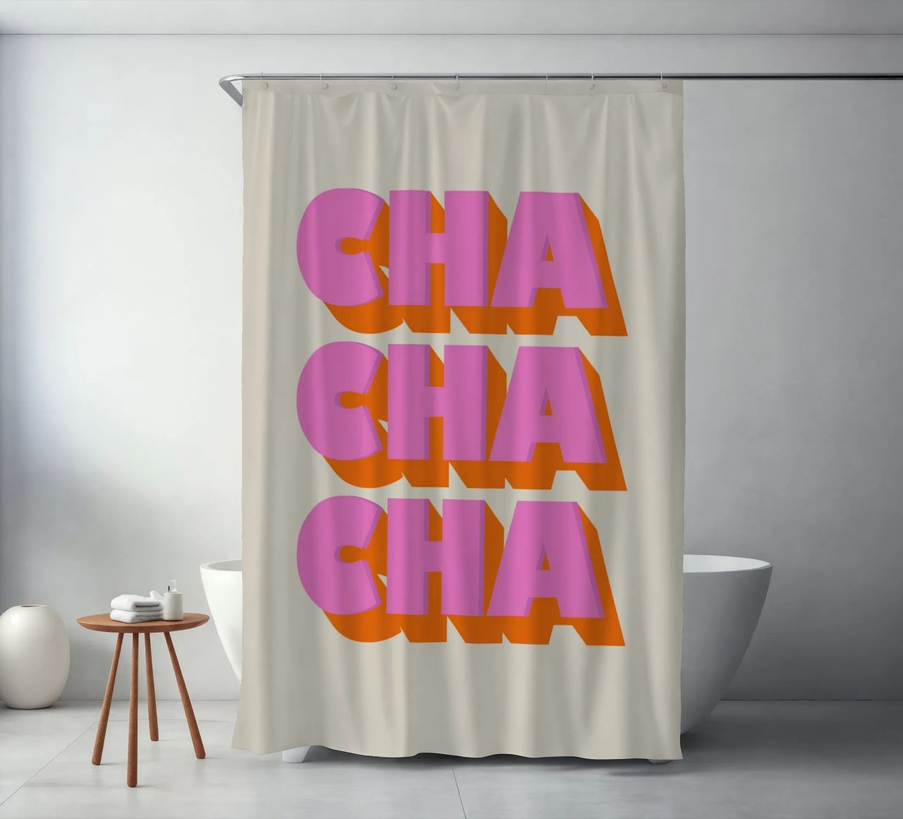 Retro "Cha Cha Cha" Typography Art Print In Pink And Orange tenda da doccia da showmemars