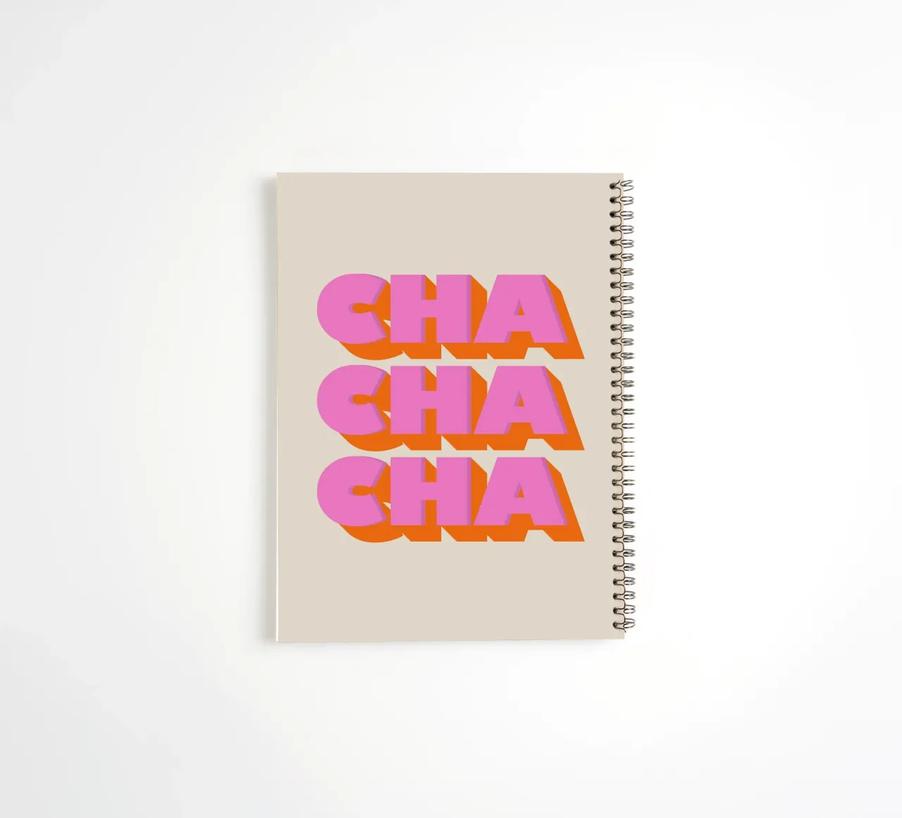Retro "Cha Cha Cha" Typography Art Print In Pink And Orange spiral notebook by showmemars