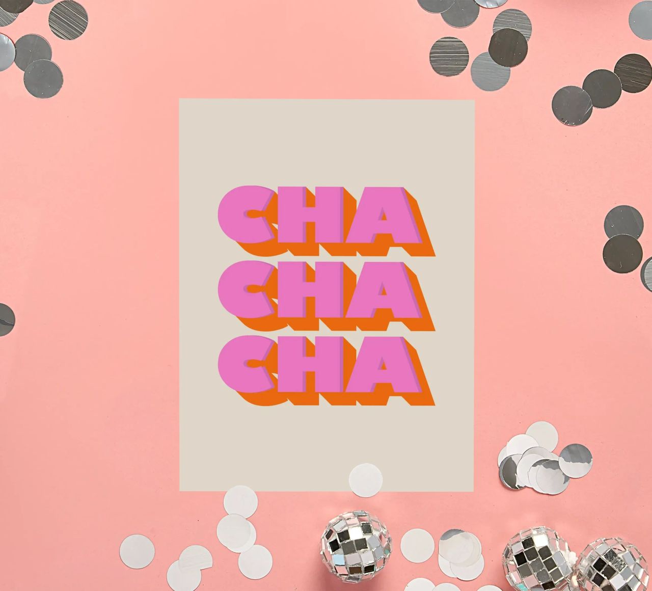 Retro "Cha Cha Cha" Typography Art Print In Pink And Orange adesivo da showmemars