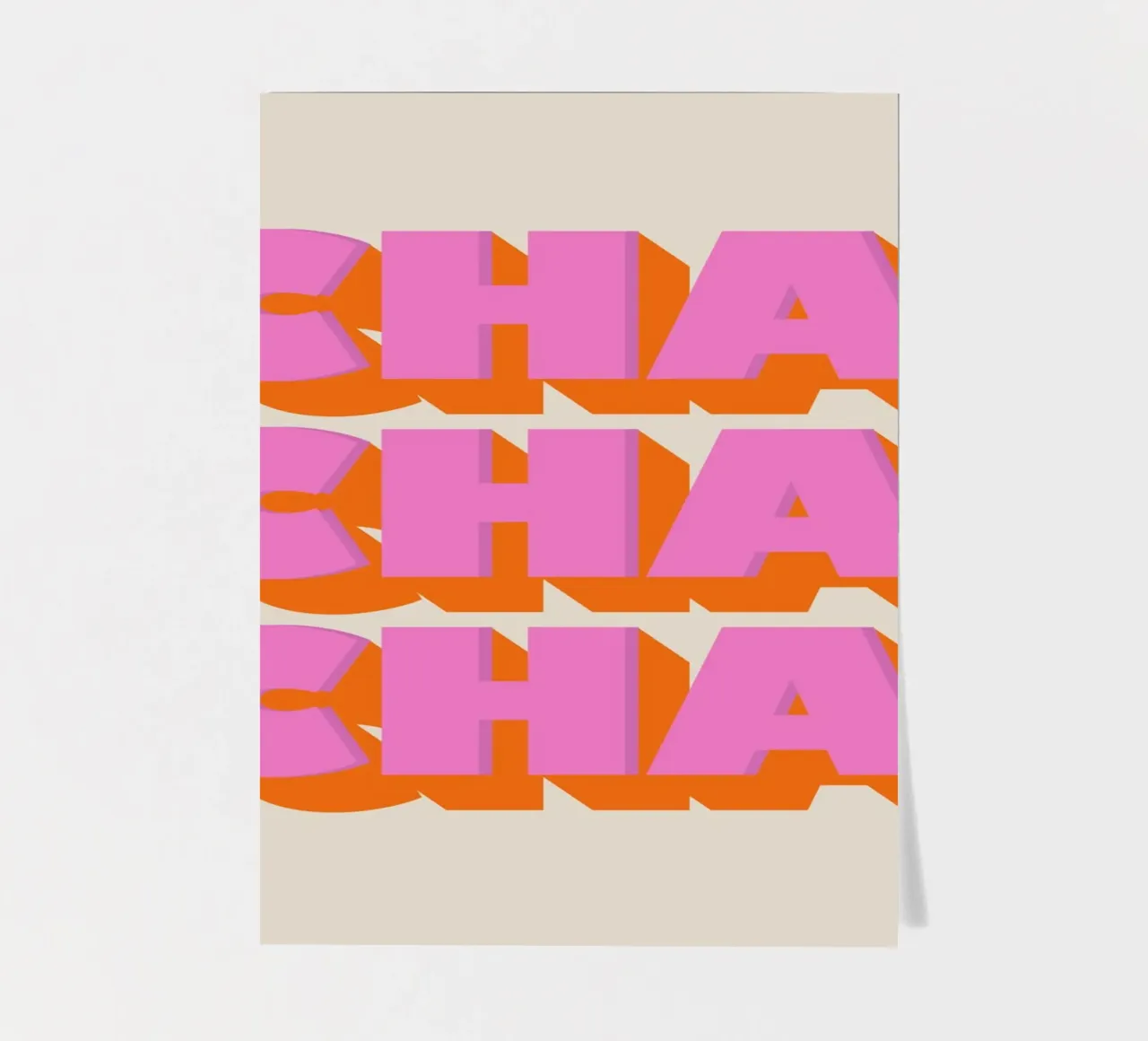 Retro "Cha Cha Cha" Typography Art Print In Pink And Orange pack de pegatina de showmemars