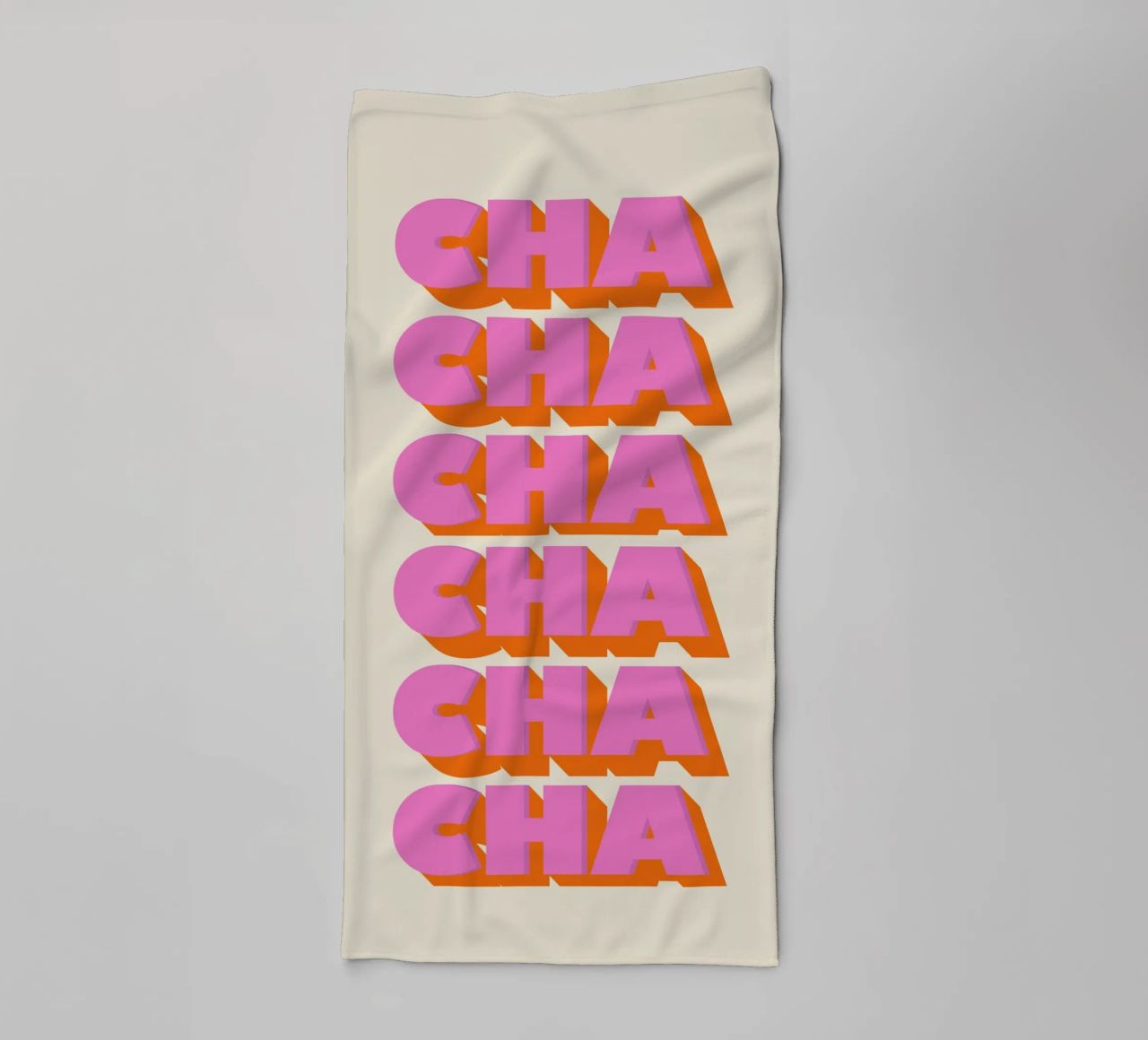 Retro "Cha Cha Cha" Typography Art Print In Pink And Orange towel by showmemars