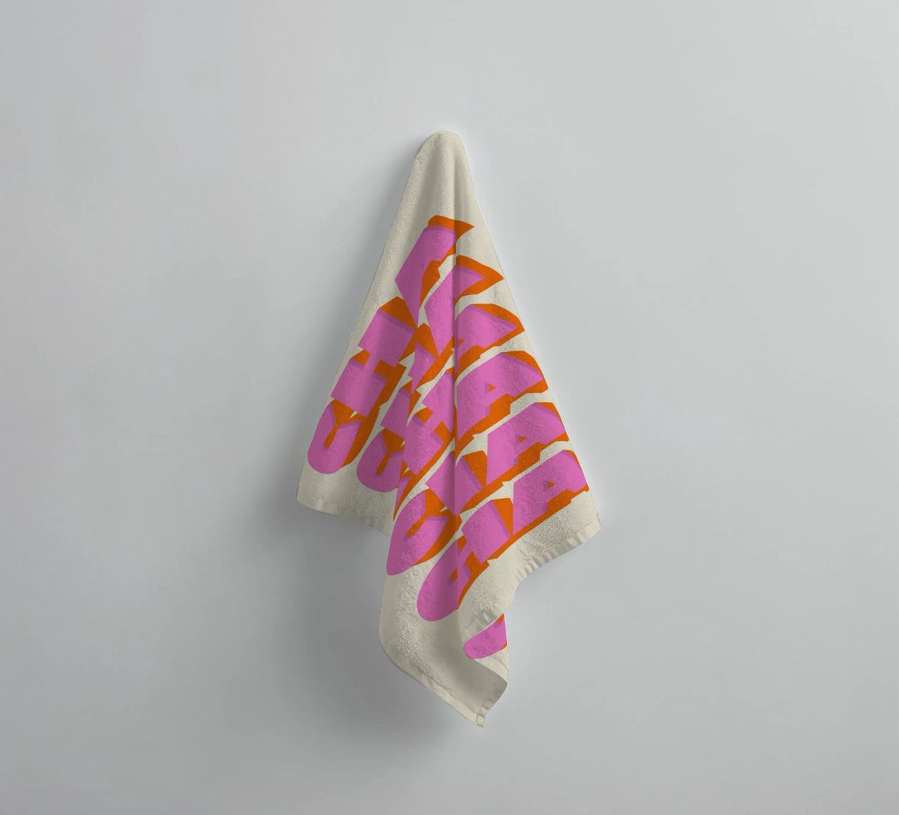 Retro "Cha Cha Cha" Typography Art Print In Pink And Orange towel by showmemars