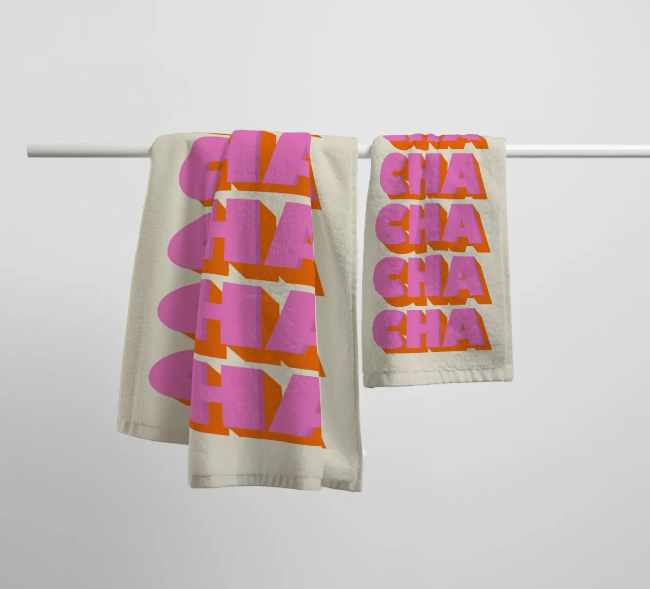 Retro "Cha Cha Cha" Typography Art Print In Pink And Orange towel by showmemars