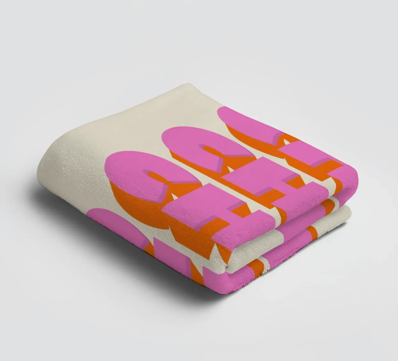 Retro "Cha Cha Cha" Typography Art Print In Pink And Orange towel by showmemars