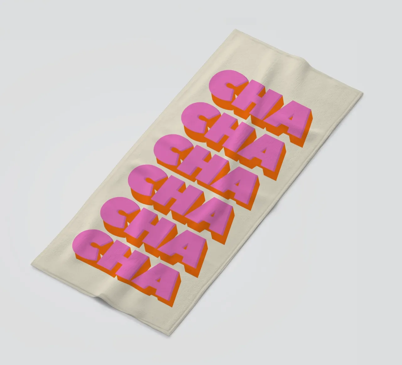 Retro "Cha Cha Cha" Typography Art Print In Pink And Orange Strandtuch von showmemars
