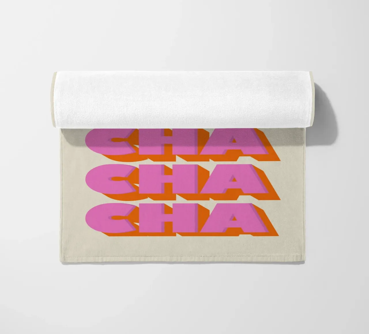 Retro "Cha Cha Cha" Typography Art Print In Pink And Orange Strandtuch von showmemars