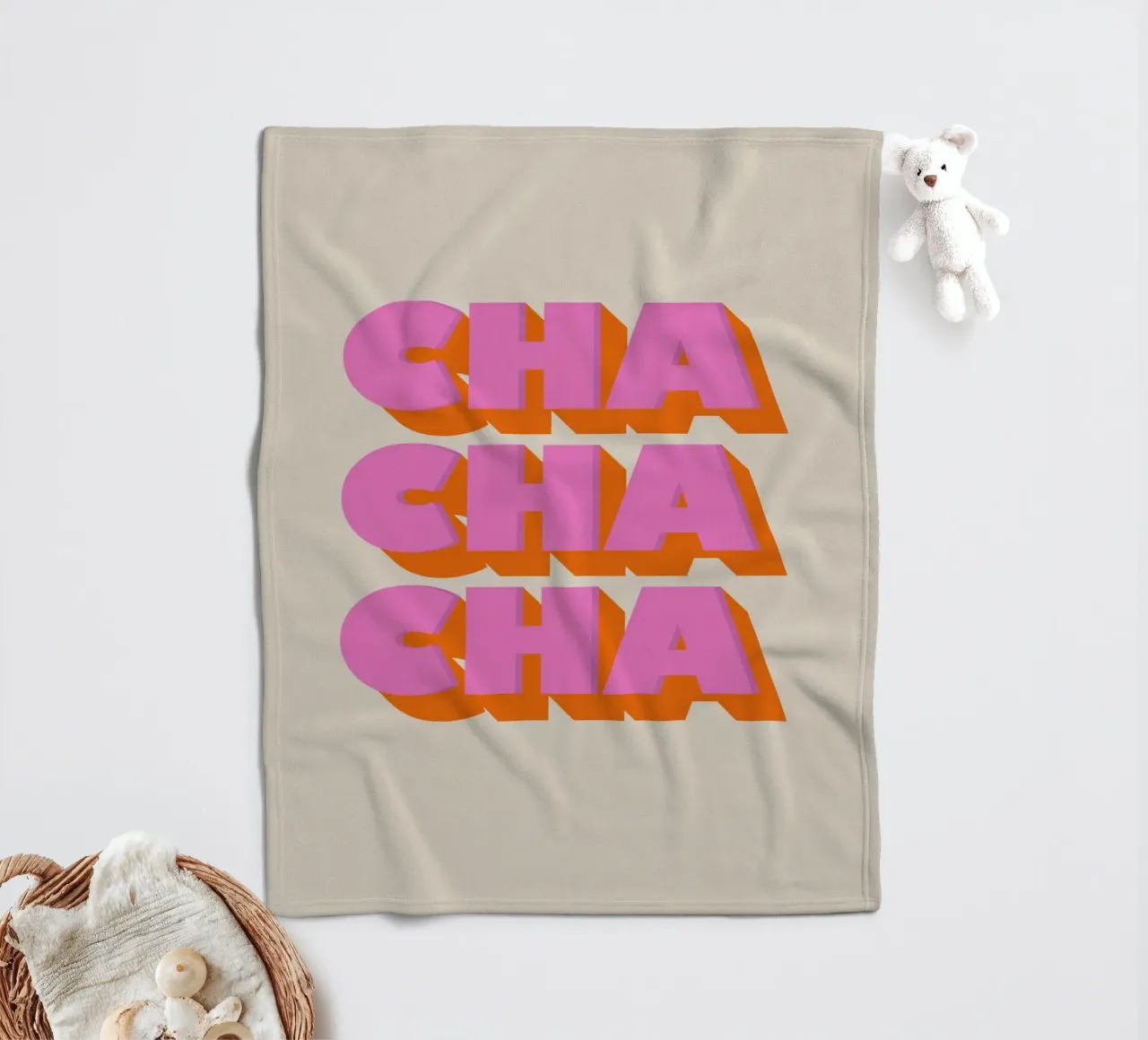 Retro "Cha Cha Cha" Typography Art Print In Pink And Orange coperta in pile da showmemars