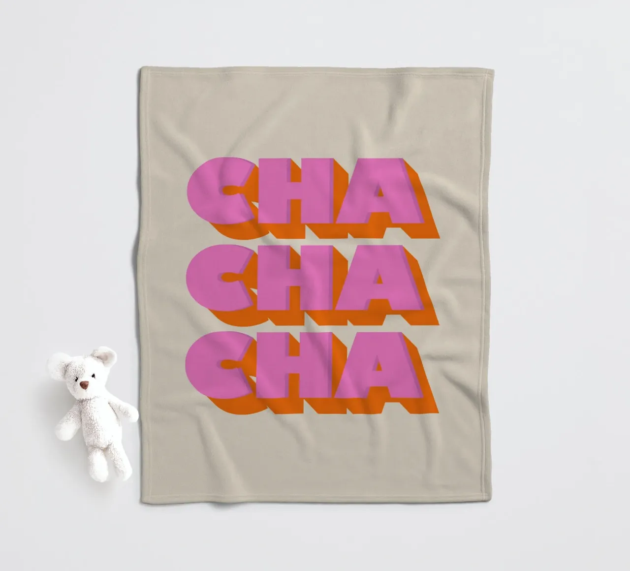 Retro "Cha Cha Cha" Typography Art Print In Pink And Orange coperta in pile da showmemars