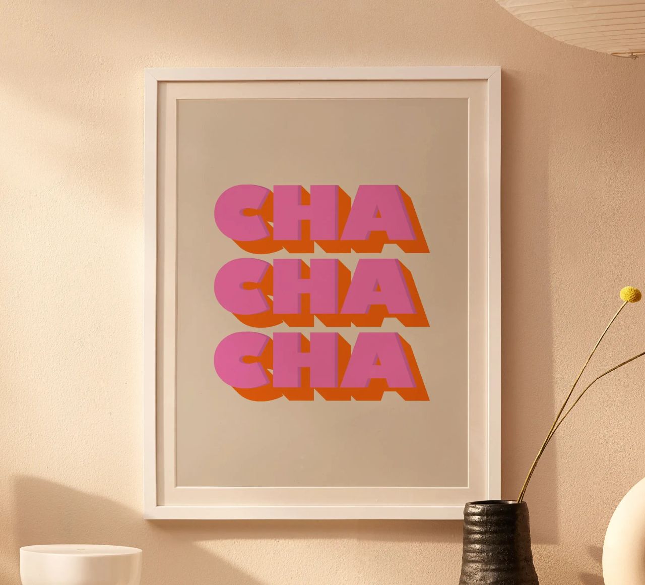 Retro "Cha Cha Cha" Typography Art Print In Pink And Orange carta hahnemühle da showmemars