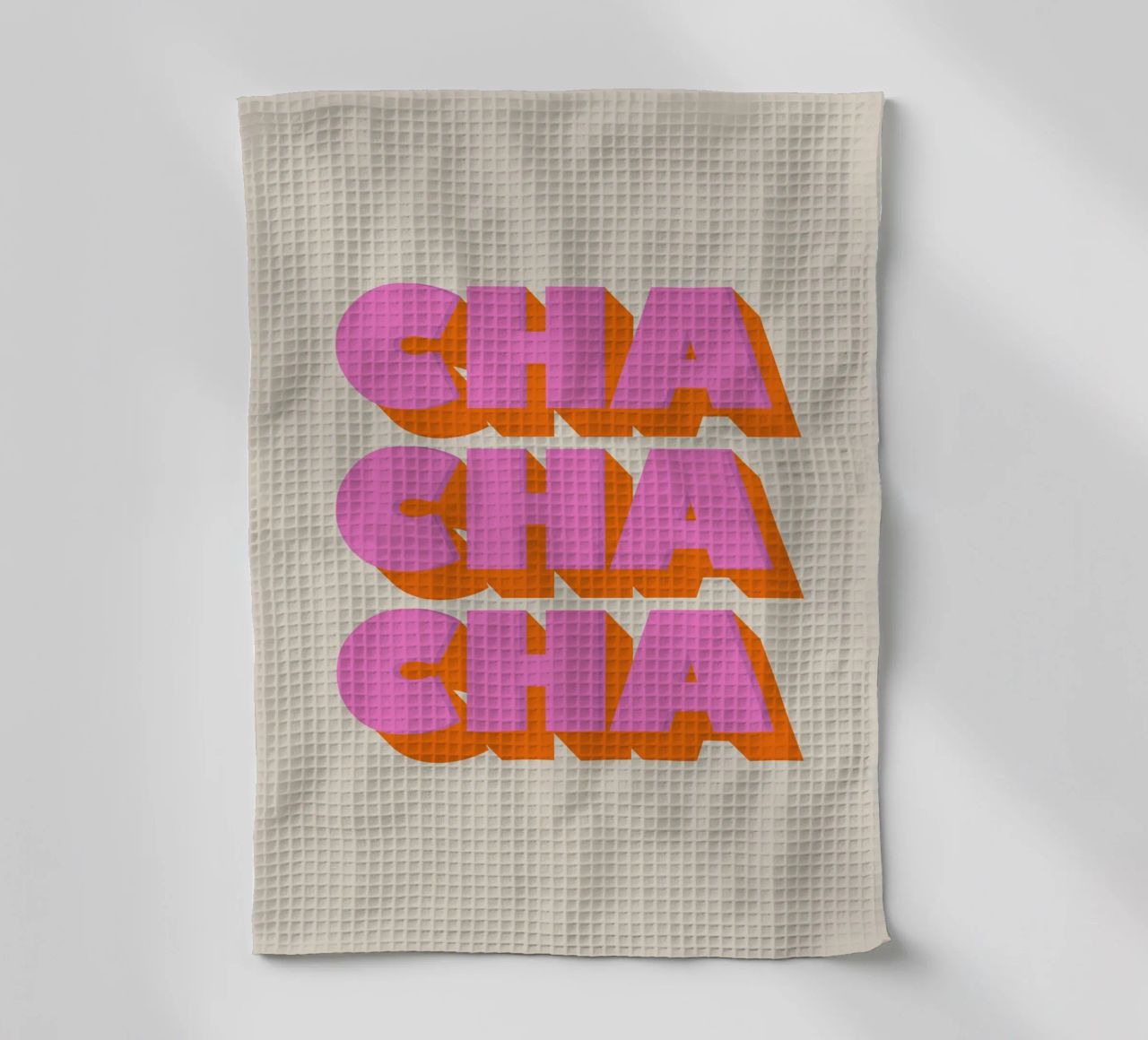 Retro "Cha Cha Cha" Typography Art Print In Pink And Orange canovaccio da cucina da showmemars