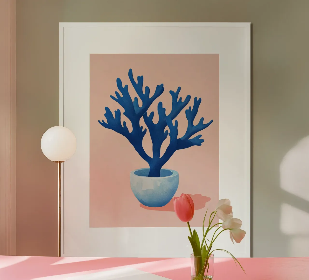 Rara pianta d'appartamento blu su rosa poster con telaio in alluminio da Autofocus
