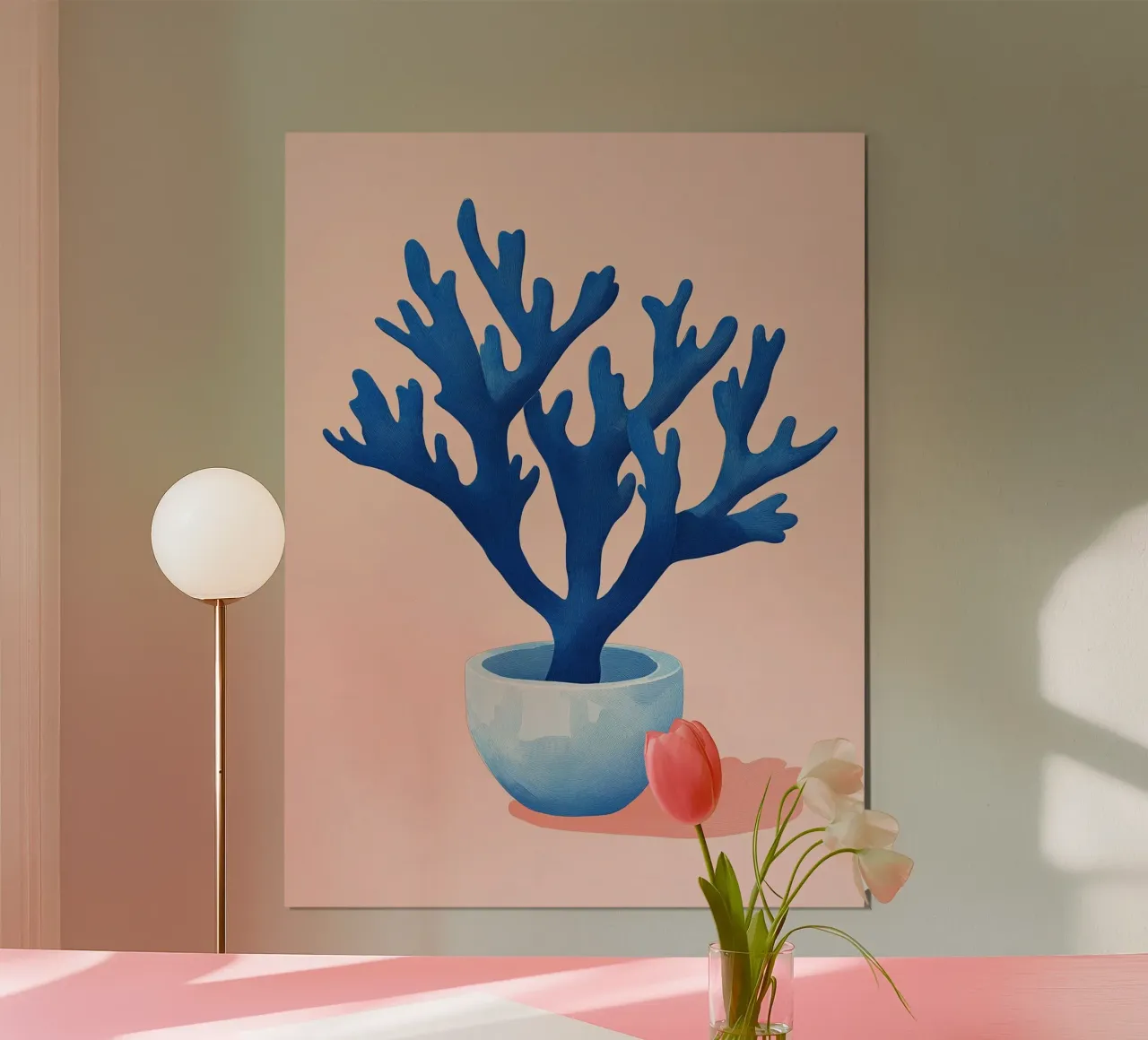 Rara pianta d'appartamento blu su rosa poster con telaio in alluminio da Autofocus
