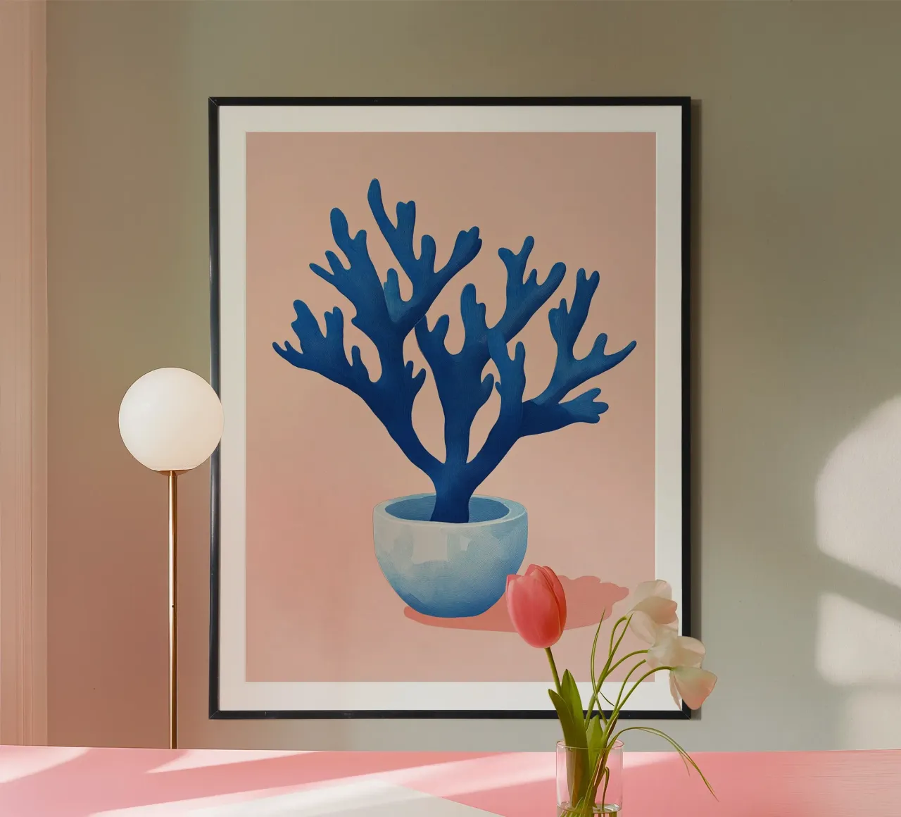 Rara pianta d'appartamento blu su rosa poster con telaio in alluminio da Autofocus