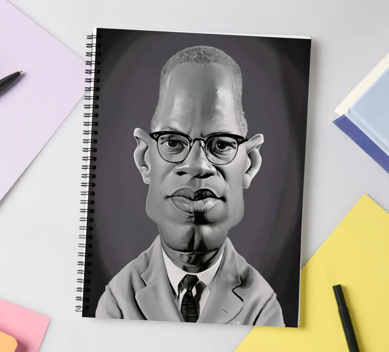 Malcolm X spiral notebook by Rob Art | Illustration