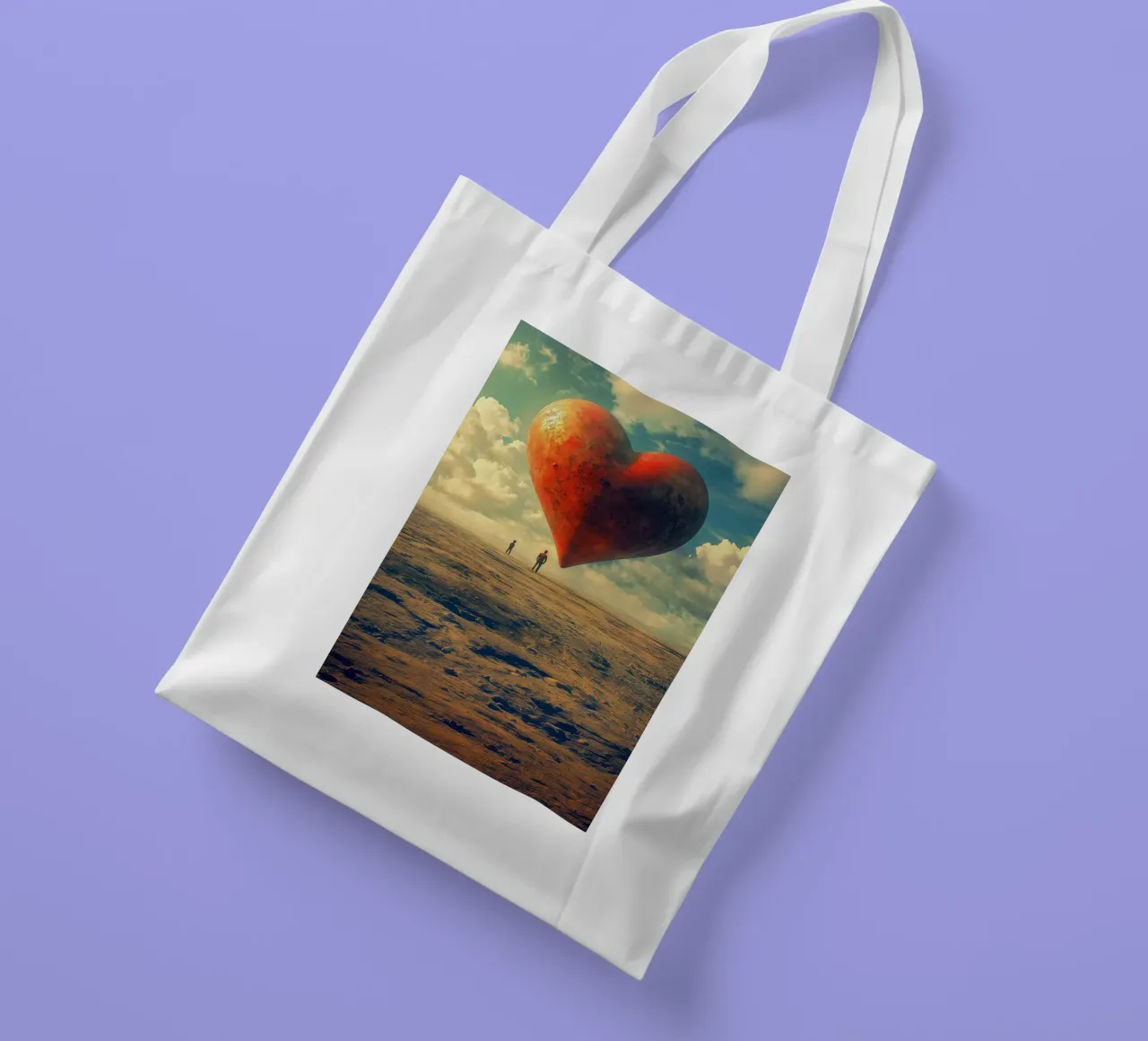 Heart of the World - Surreal Symbolic Landscape Print borsa in juta da Synthaira