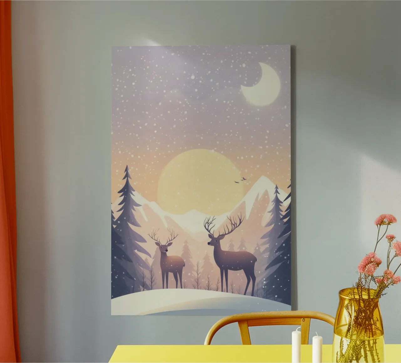Rehe im Schnee tela con Cornice a cassetta da Synthaira
