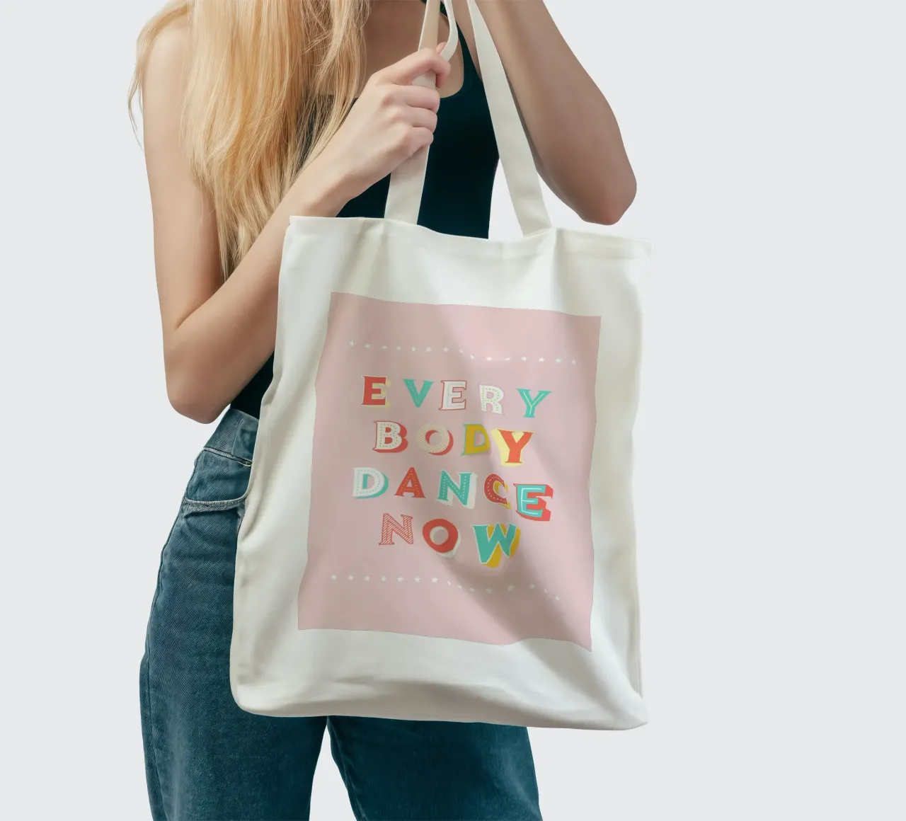 Pastel "Everybody Dance Now" Retro Typography tote bag by showmemars