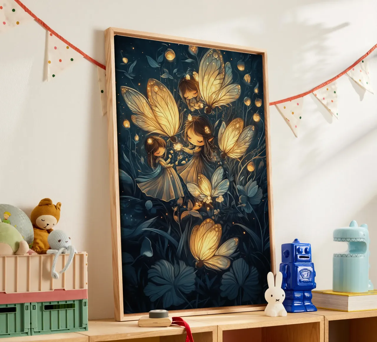 Secret Garden - Fairies & Glowing Butterflies Art Print tela con Cornice a cassetta da Synthaira