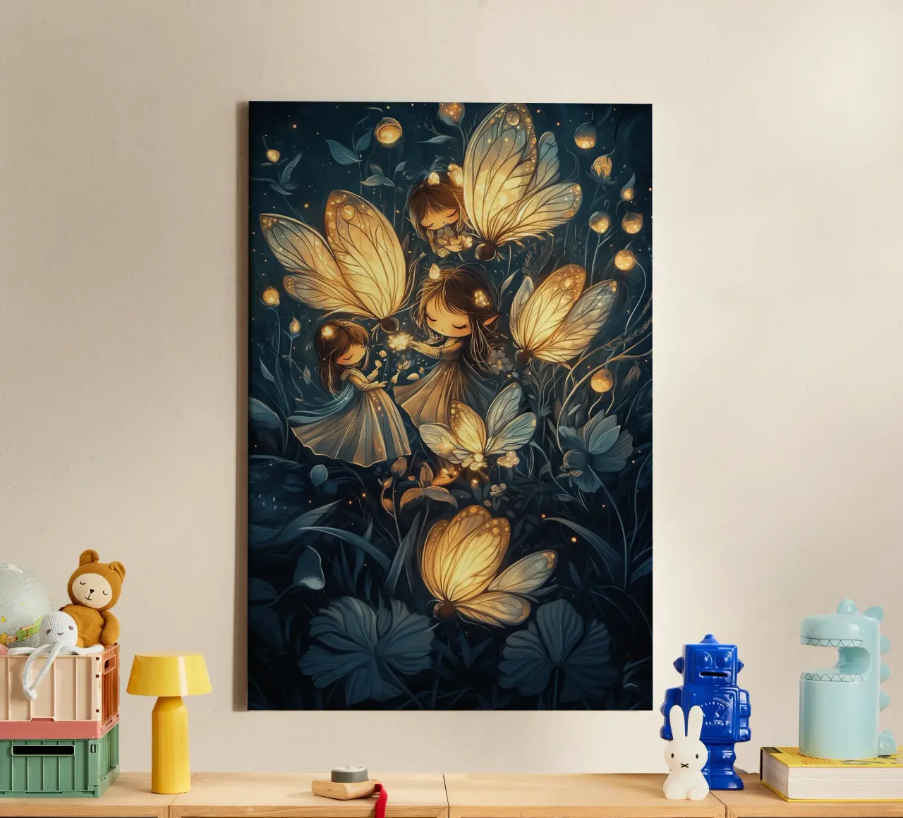 Secret Garden - Fairies & Glowing Butterflies Art Print tela con Cornice a cassetta da Synthaira