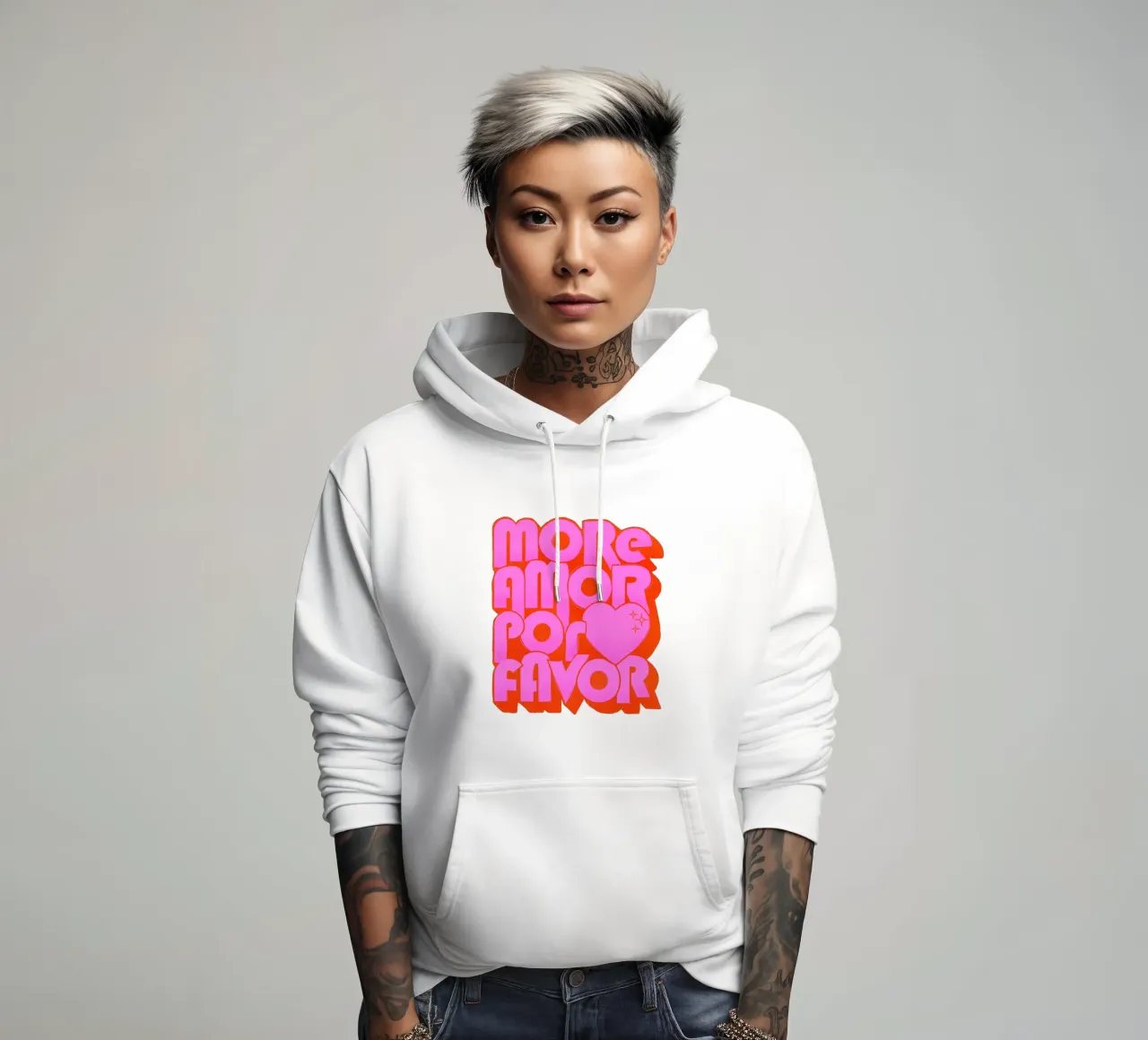 Retro "More Amor Por Favor" Art Print in Pink and Orange felpa con cappuccio da showmemars