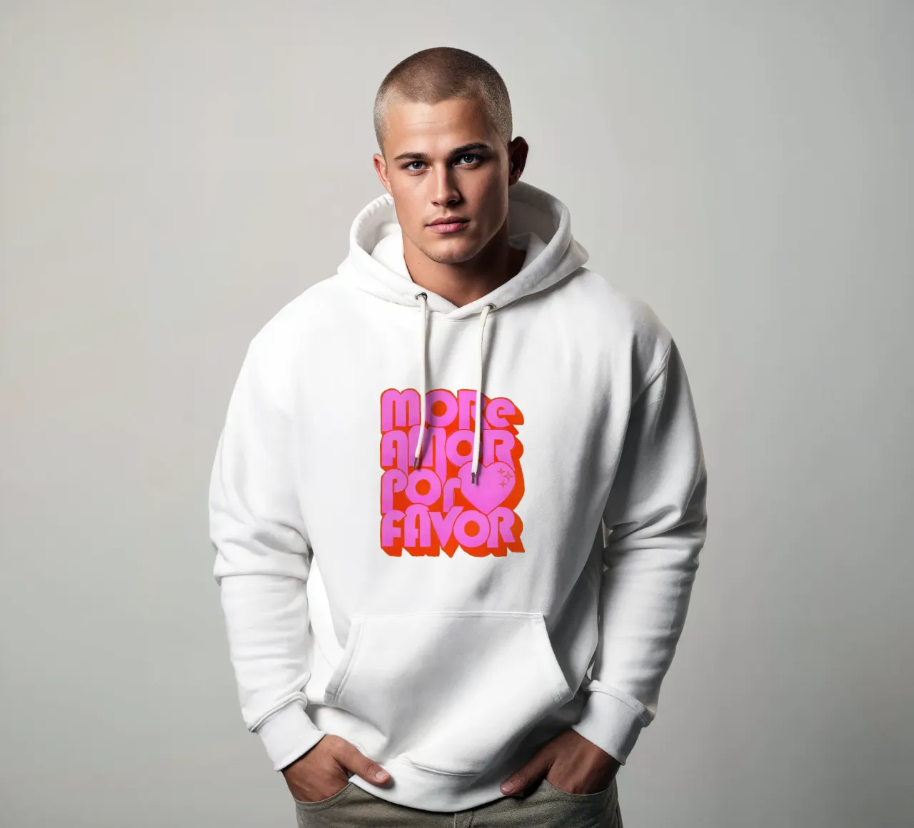 Retro "More Amor Por Favor" Art Print in Pink and Orange felpa con cappuccio da showmemars