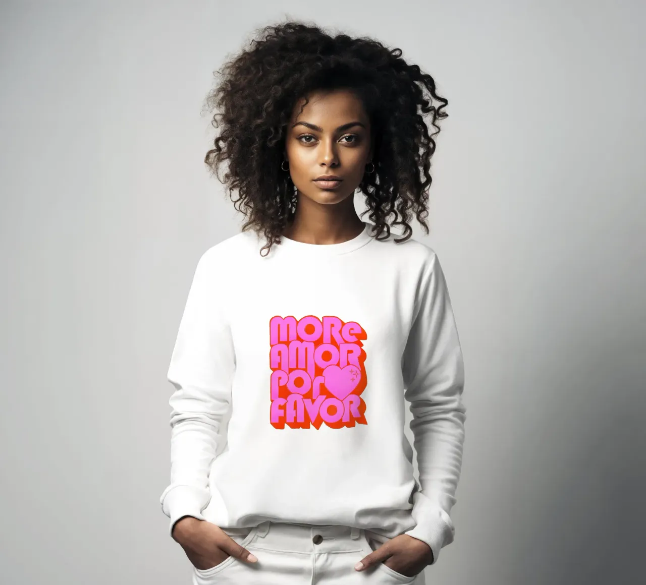 Retro "More Amor Por Favor" Art Print in Pink and Orange felpa da showmemars