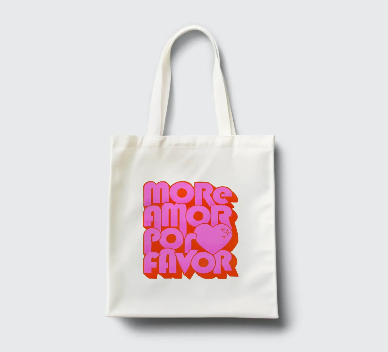 Retro "More Amor Por Favor" Art Print in Pink and Orange tote bag by showmemars