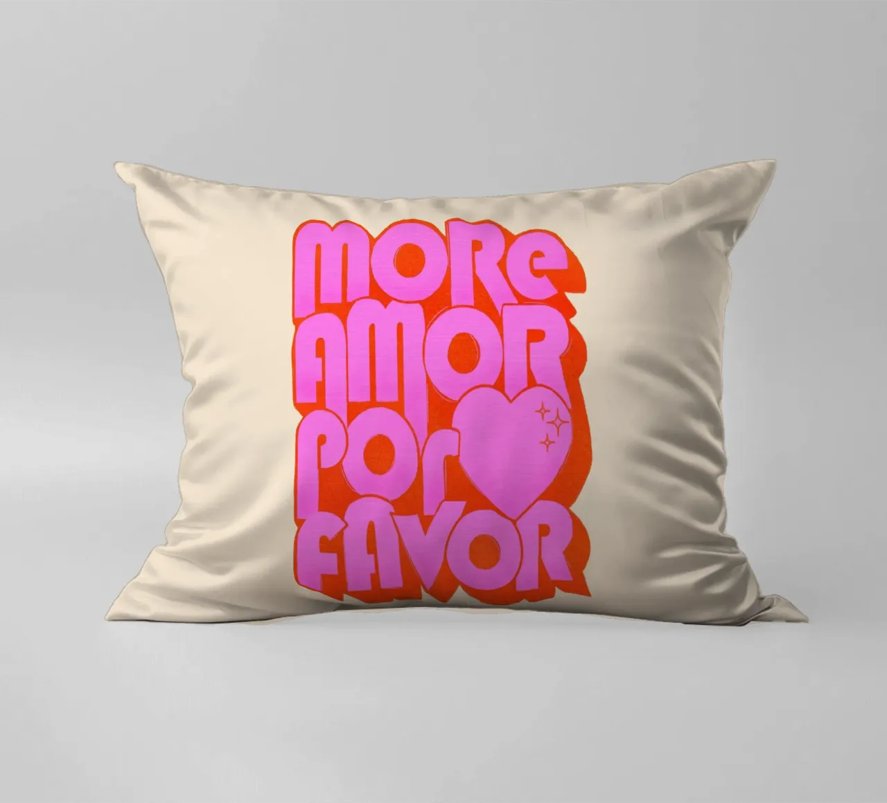 Retro "More Amor Por Favor" Art Print in Pink and Orange cuscino da showmemars