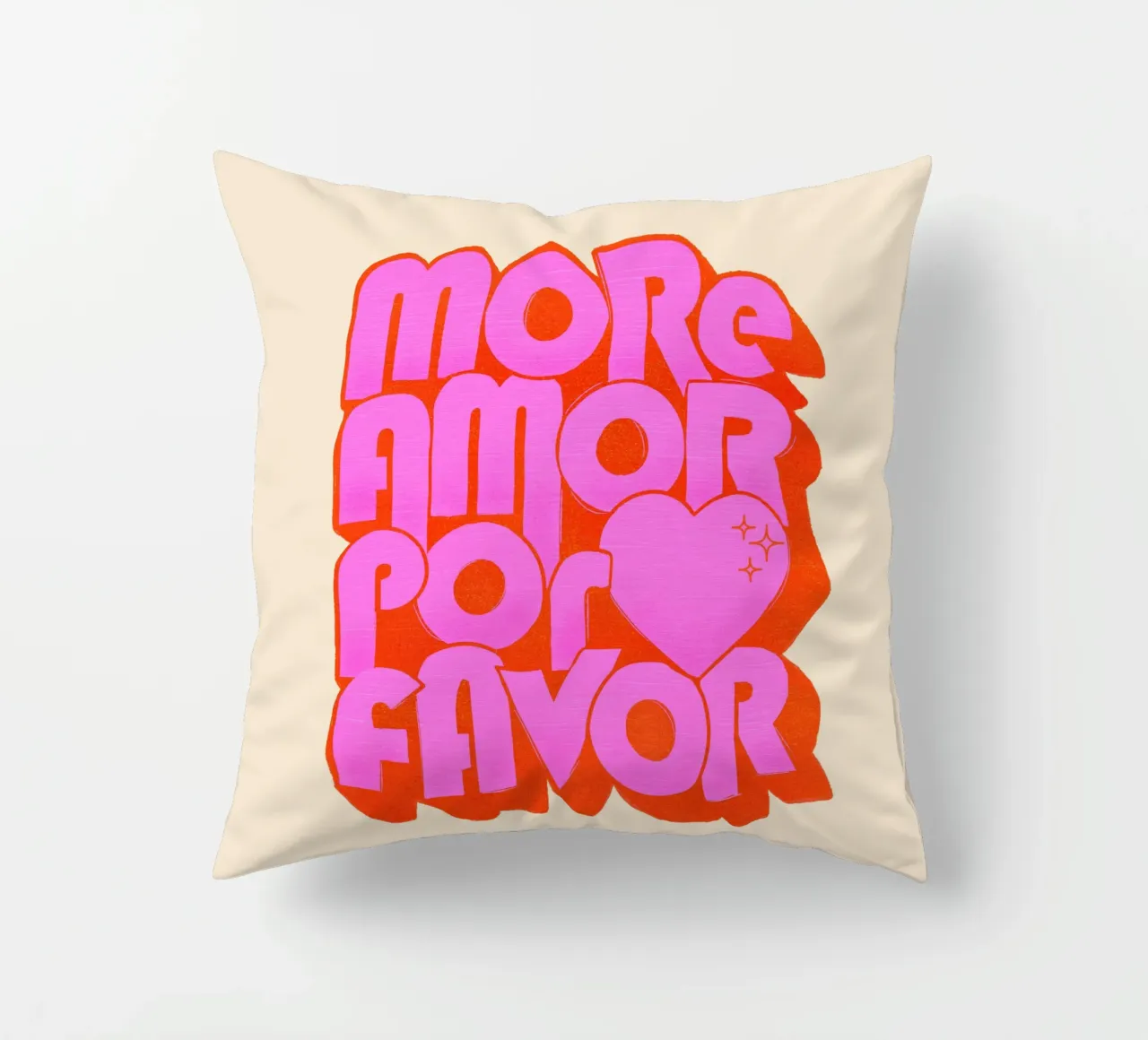 Retro "More Amor Por Favor" Art Print in Pink and Orange cuscino da showmemars