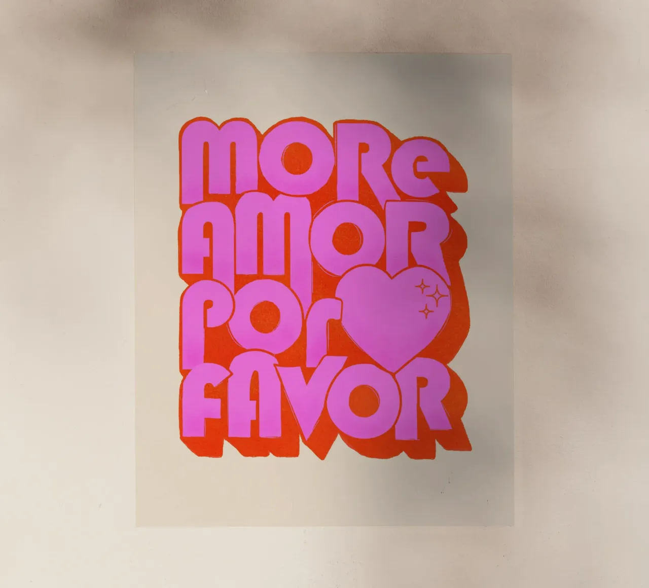 Retro "More Amor Por Favor" Art Print in Pink and Orange pellicola backlit da showmemars