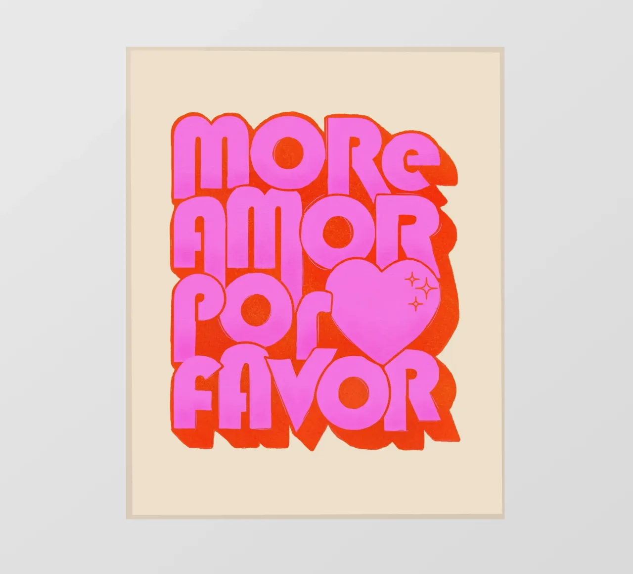 Retro "More Amor Por Favor" Art Print in Pink and Orange pellicola backlit da showmemars