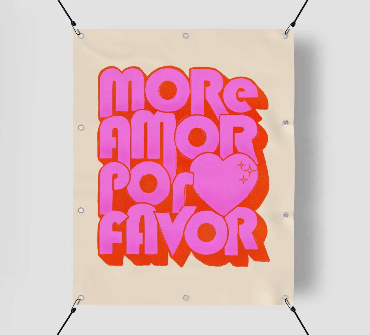 Retro "More Amor Por Favor" Art Print in Pink and Orange telo in pvc da showmemars