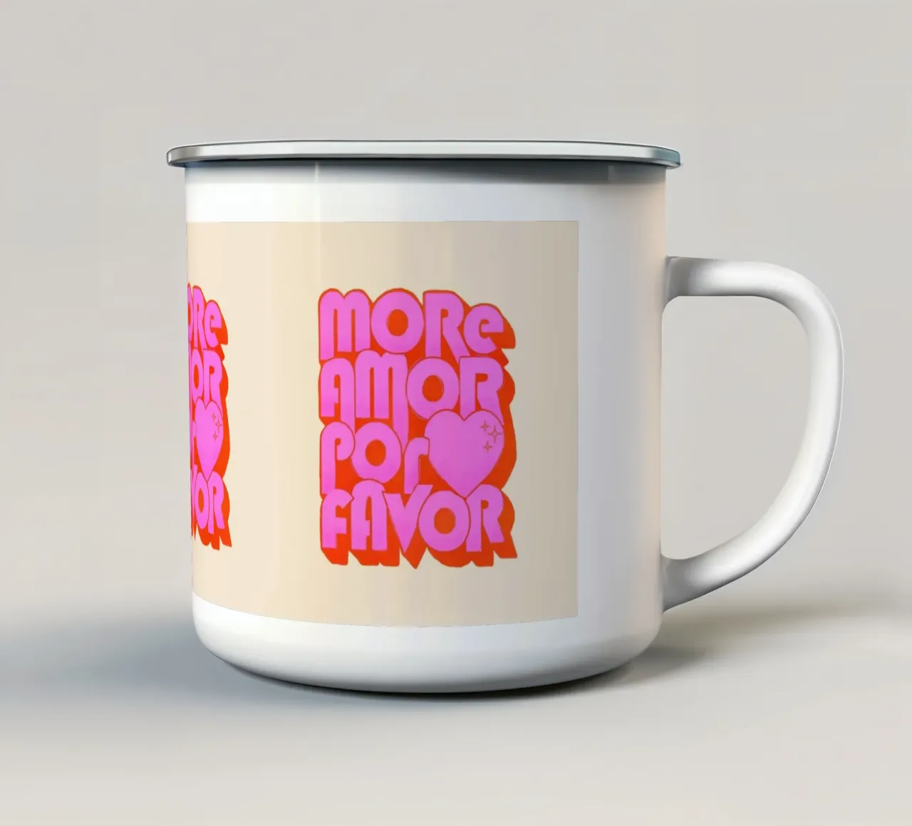 Retro "More Amor Por Favor" Art Print in Pink and Orange tazza in smalto da showmemars