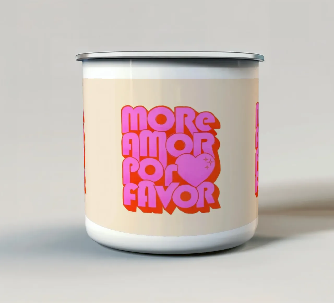 Retro "More Amor Por Favor" Art Print in Pink and Orange tazza in smalto da showmemars