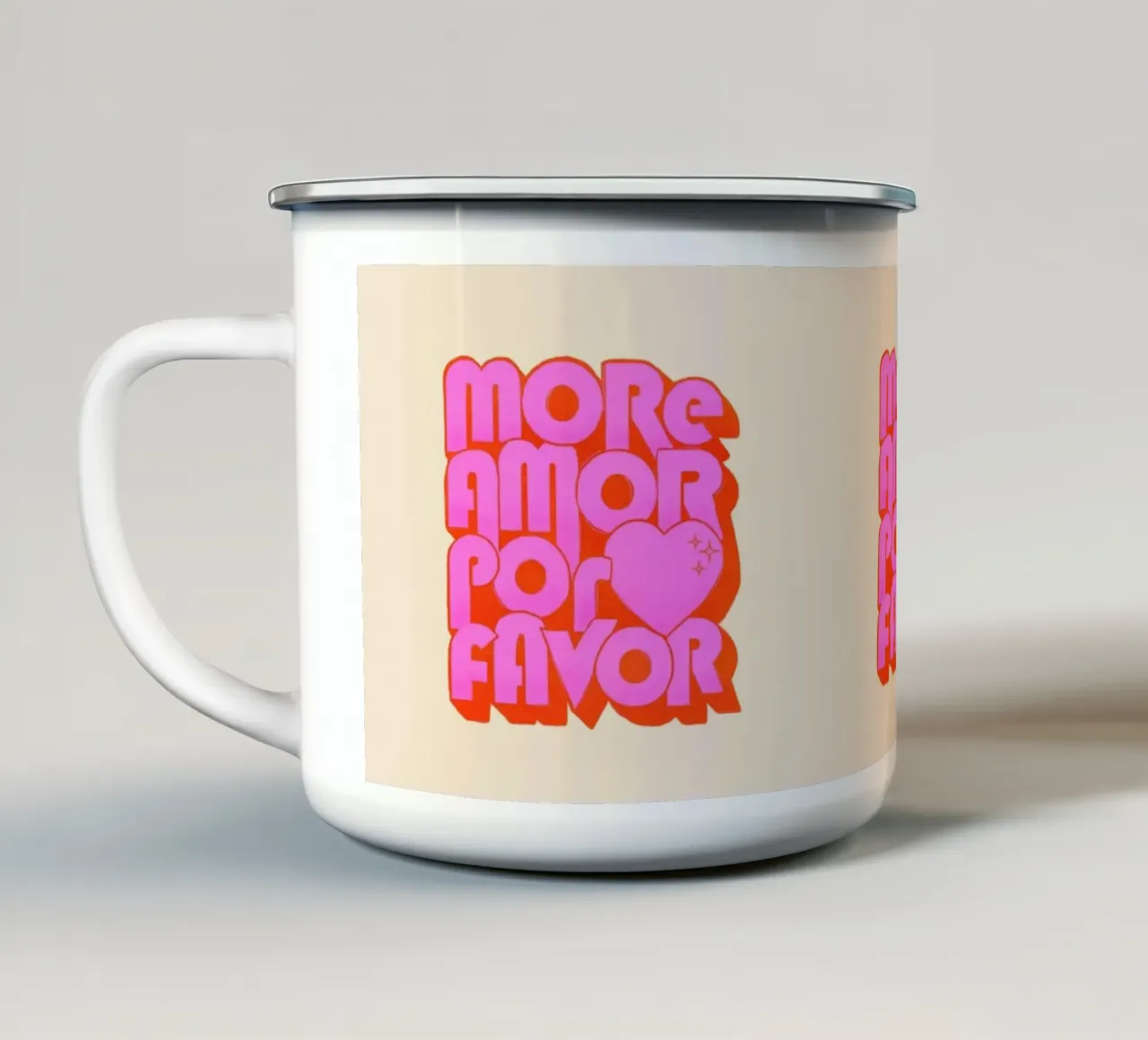 Retro "More Amor Por Favor" Art Print in Pink and Orange tazza in smalto da showmemars