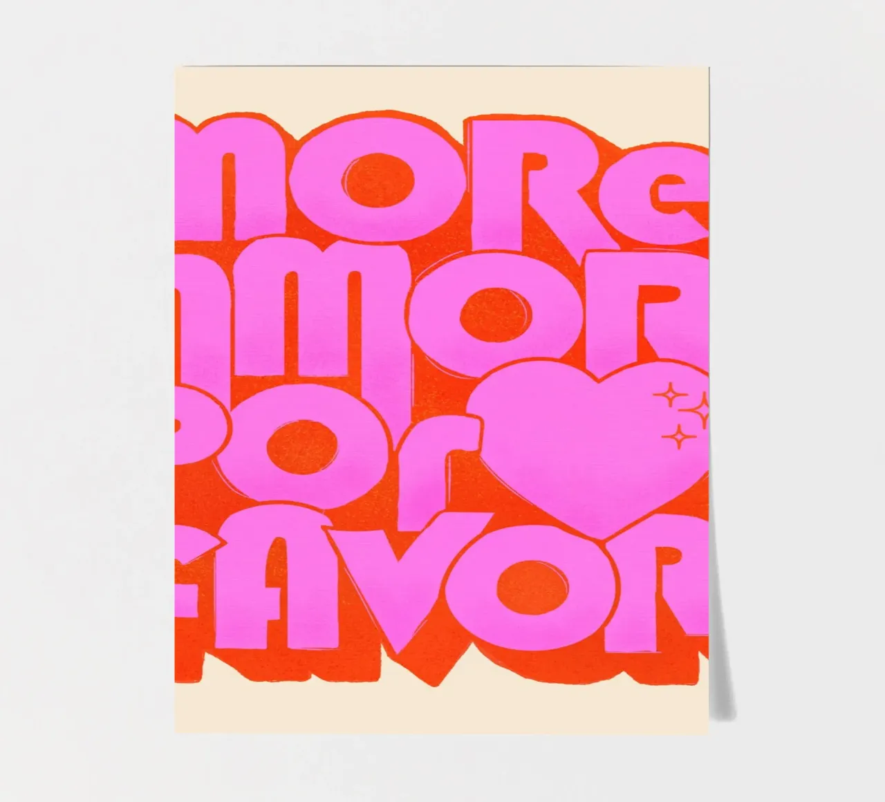 Retro "More Amor Por Favor" Art Print in Pink and Orange planche autocollant de showmemars