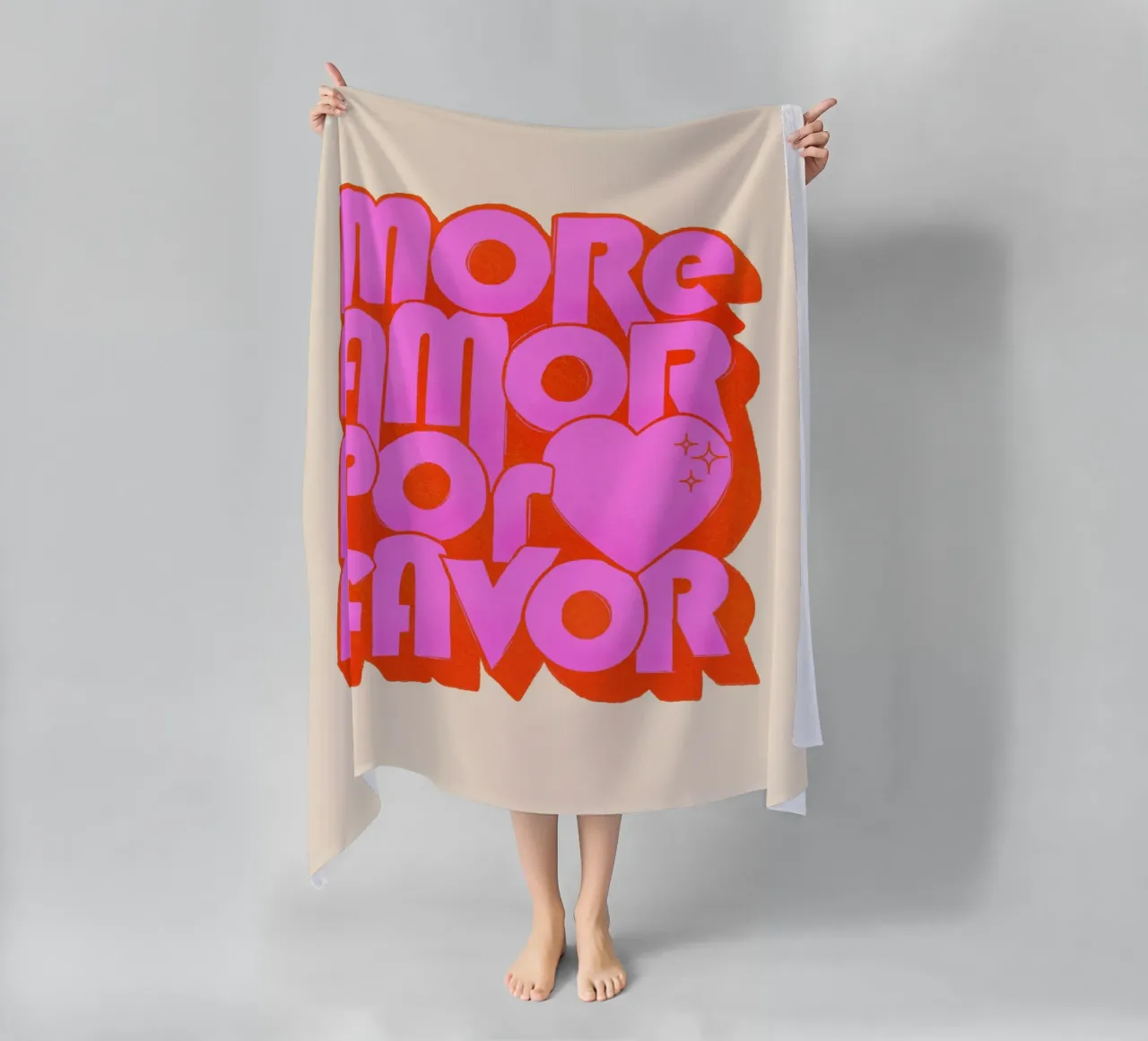 Retro "More Amor Por Favor" Art Print in Pink and Orange telo mare da showmemars