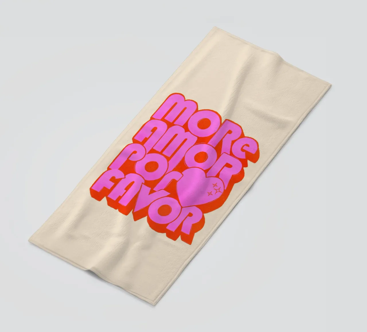 Retro "More Amor Por Favor" Art Print in Pink and Orange telo mare da showmemars